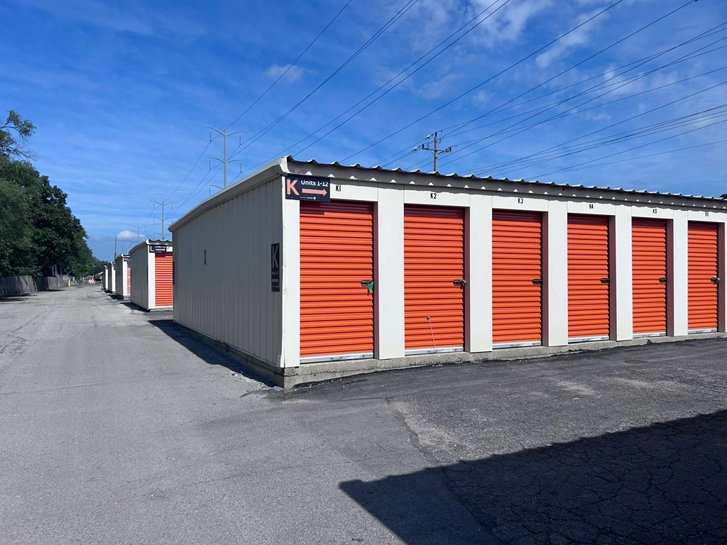 Orange storage units in Lot K in Wilmette